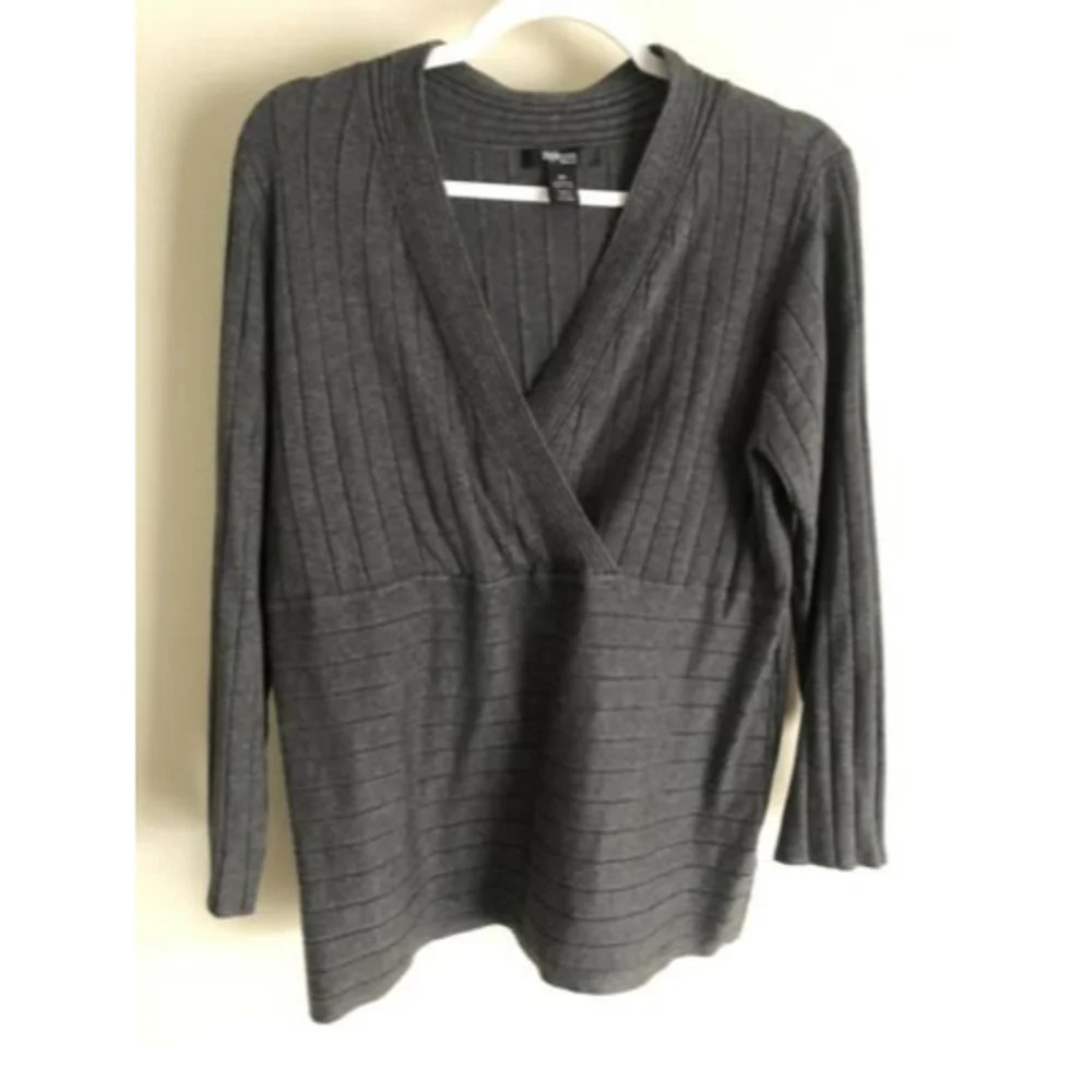 Style & co. Womens Grey ribbed knit Surplice long sleeve pullover Top sweater 3X